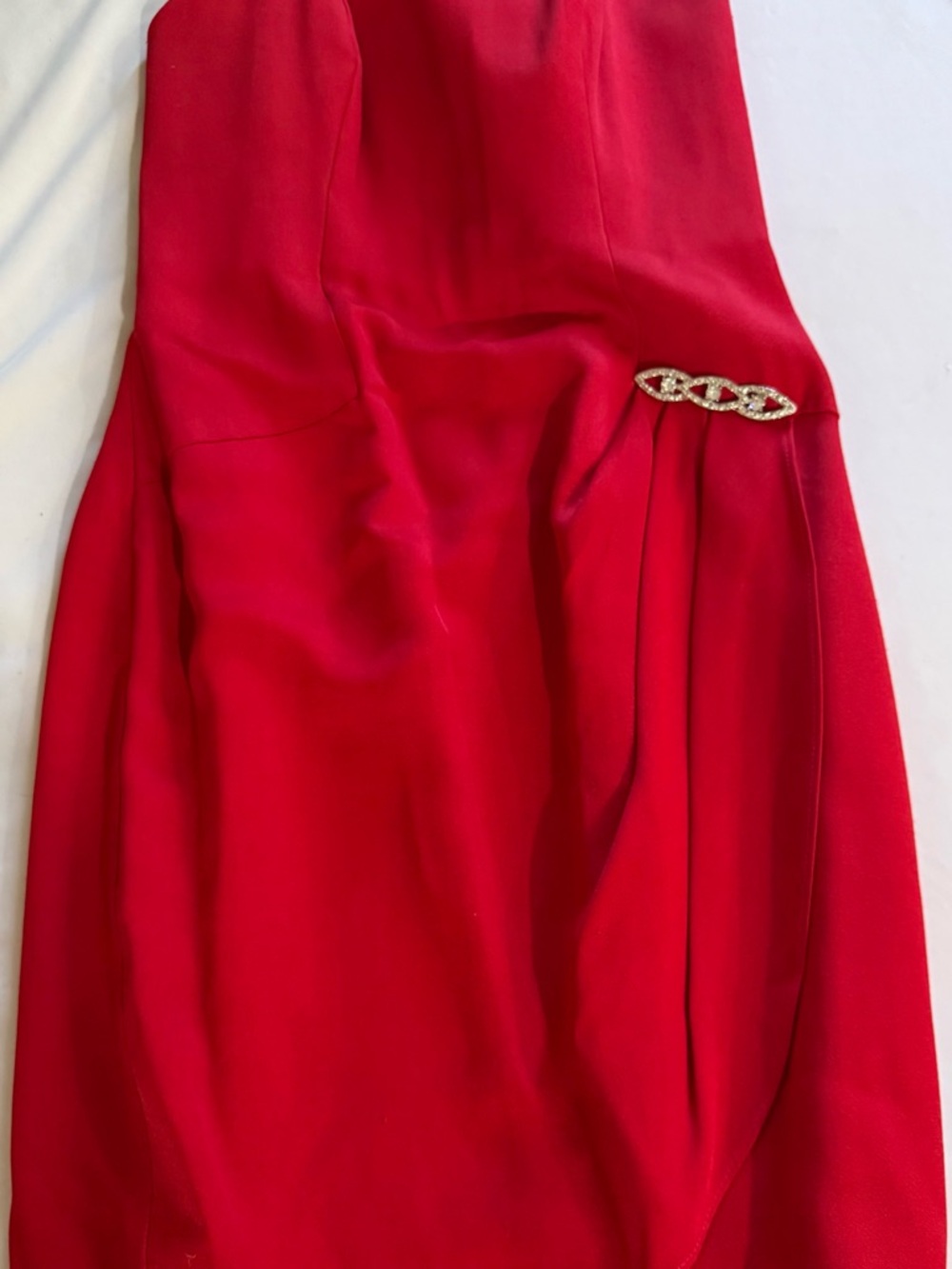 Linda Taylor Red Dress with Rhinestone Hook Detail